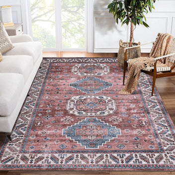 Garvee Vintage Washable Area Rug 3x5 Boho Rug Faux Cashmere Non Slip Rugs for Living Room Bedroom Oriental Rug Mat Stain Resistant Throw Rug Kitchen Dining Home Office