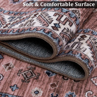 Garvee Vintage Washable Area Rug 2'x3' Doormat Boho Rug Faux Cashmere Non Slip Rugs for Living Room Bedroom Oriental Rug Mat Stain Resistant Throw Rug Kitchen Dining Home Office, Reddish Brown