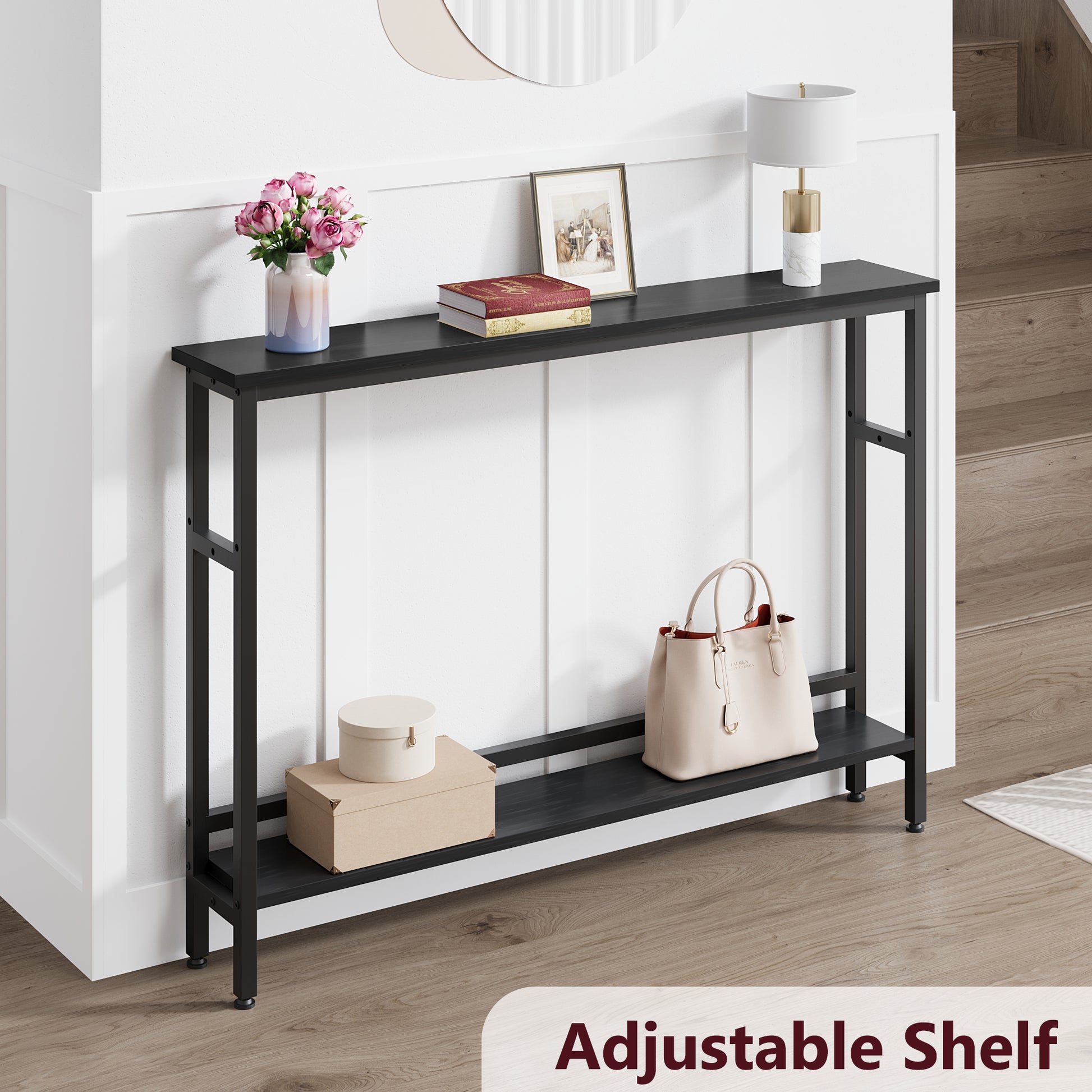 Garvee Slim Console Table 5.9" Narrow Sofa Table, 2 Tier Skinny Console Table with Adjustable Shelf, Slim Behind Couch Table for Living Room, Entryway, Hallway, Foyer - Black
