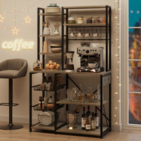 Garvee Bakers Rack with Power Outlet, Industrial Microwave Stand with 2 Wire Drawer, Large Coffee Bar Station, 7-Tier Kitchen Bakers Rack with Storage for Kitchen Spice, Pots Organizer, Gray