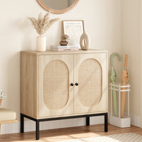 Garvee Rattan Buffet Cabinet with Storage, Farmhouse Sideboard Cabinet with Doors and Adjustable Shelves, Modern Wood Cupboard for Kitchen, Living Room and Dining Room