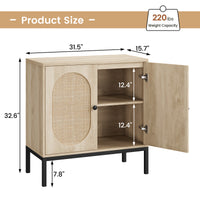 Garvee Rattan Buffet Cabinet with Storage, Farmhouse Sideboard Cabinet with Doors and Adjustable Shelves, Modern Wood Cupboard for Kitchen, Living Room and Dining Room