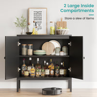 Garvee Buffet Cabinet with Rattan Doors, Farmhouse Sideboard Cabinet with Adjustable Shelves, Modern Wood Cupboard for Kitchen , Living Room, Dining Room, Hallway, Black