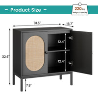 Garvee Buffet Cabinet with Rattan Doors, Farmhouse Sideboard Cabinet with Adjustable Shelves, Modern Wood Cupboard for Kitchen , Living Room, Dining Room, Hallway, Black