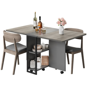 Garvee Folding Dining Table with 2 Tier Storage, Extendable Kitchen Table, Drop Leaf Table, Rectangle Dining Room Tables Set for 4, Space Saving Dinner Kitchen Office Furniture, Grey