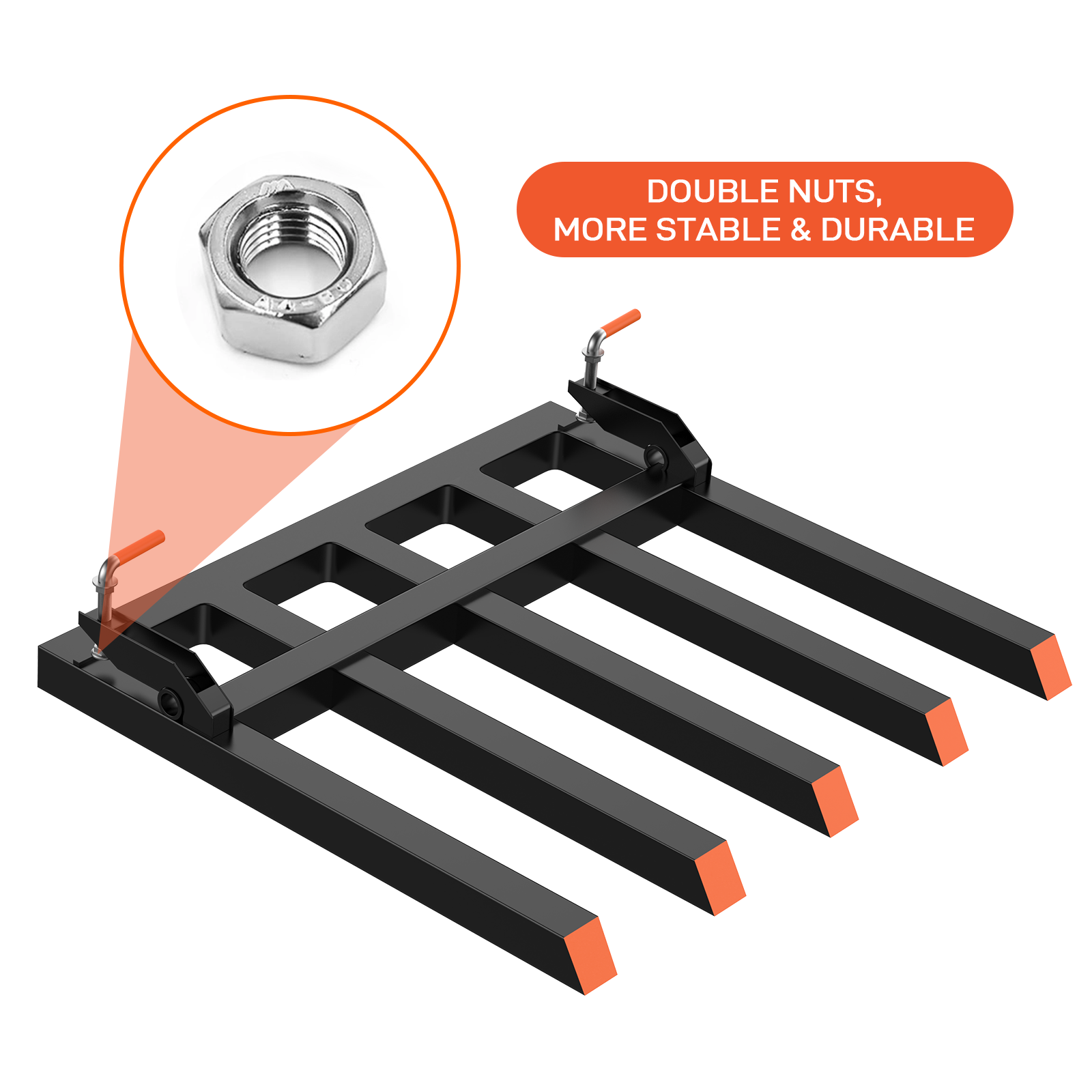 Garvee Clamp-On Debris Forks 42" 2500LB Capacity, Fits 42-48" Buckets, Heavy-Duty Black Forks for Farm and Construction Debris Removal
