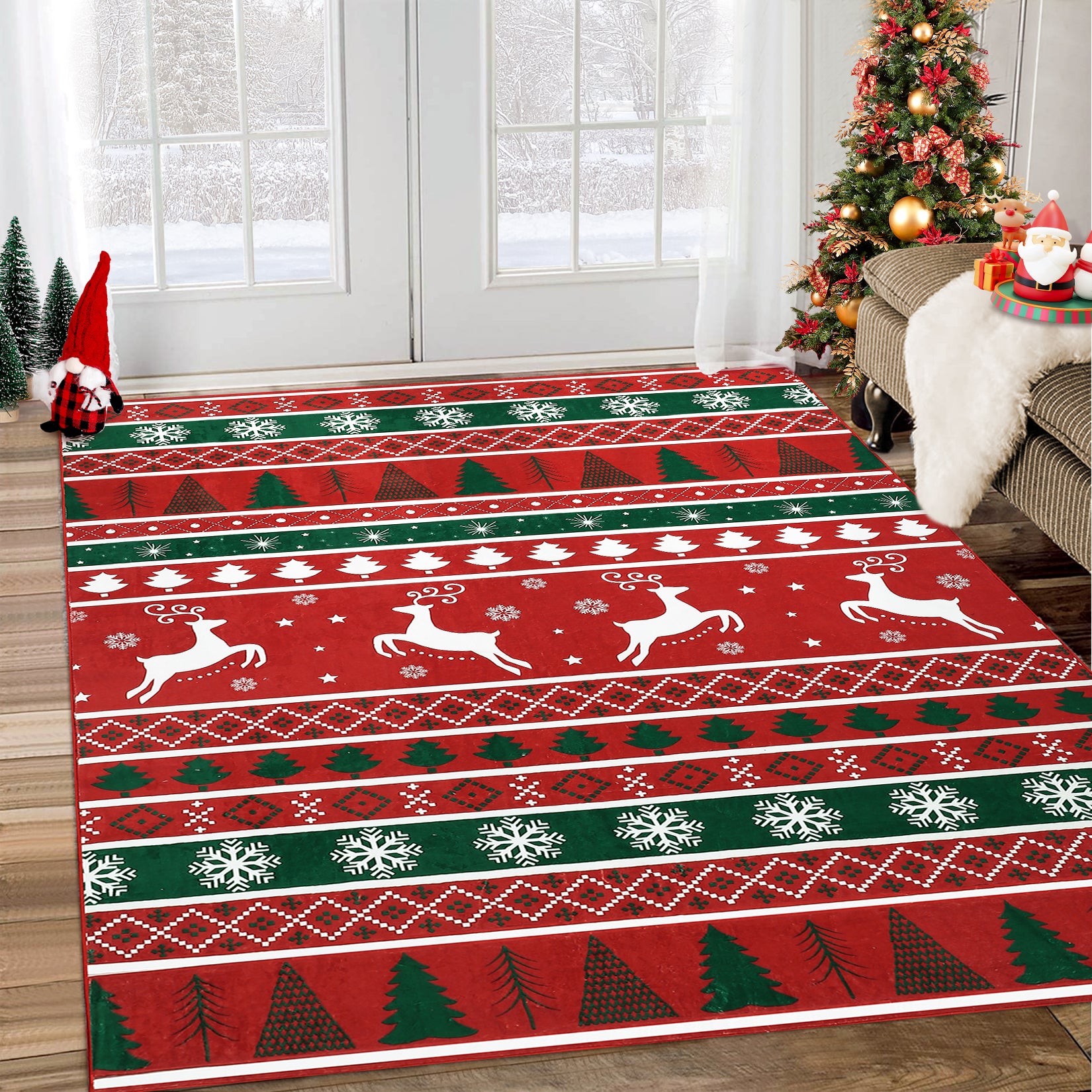 Garvee Washable Area Rug 6x9 Rug for Living Room Modern Christmas Rug Tree Deer Snowflake Bedroom Rug Soft Non Slip Carpet Stain Resistant Large Area Rug for Dining Room Classroom