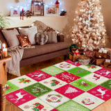 Garvee Washable Area Rug 6x9 Rug Christmas Living Room Rug Xmas Decor Santa Claus Tree Wreath Deer Patchwork Non Slip Soft Bedroom Rug Low Pile Stain Resistant Carpet for Nursery Office 6'x9' - Red/Green/Cream
