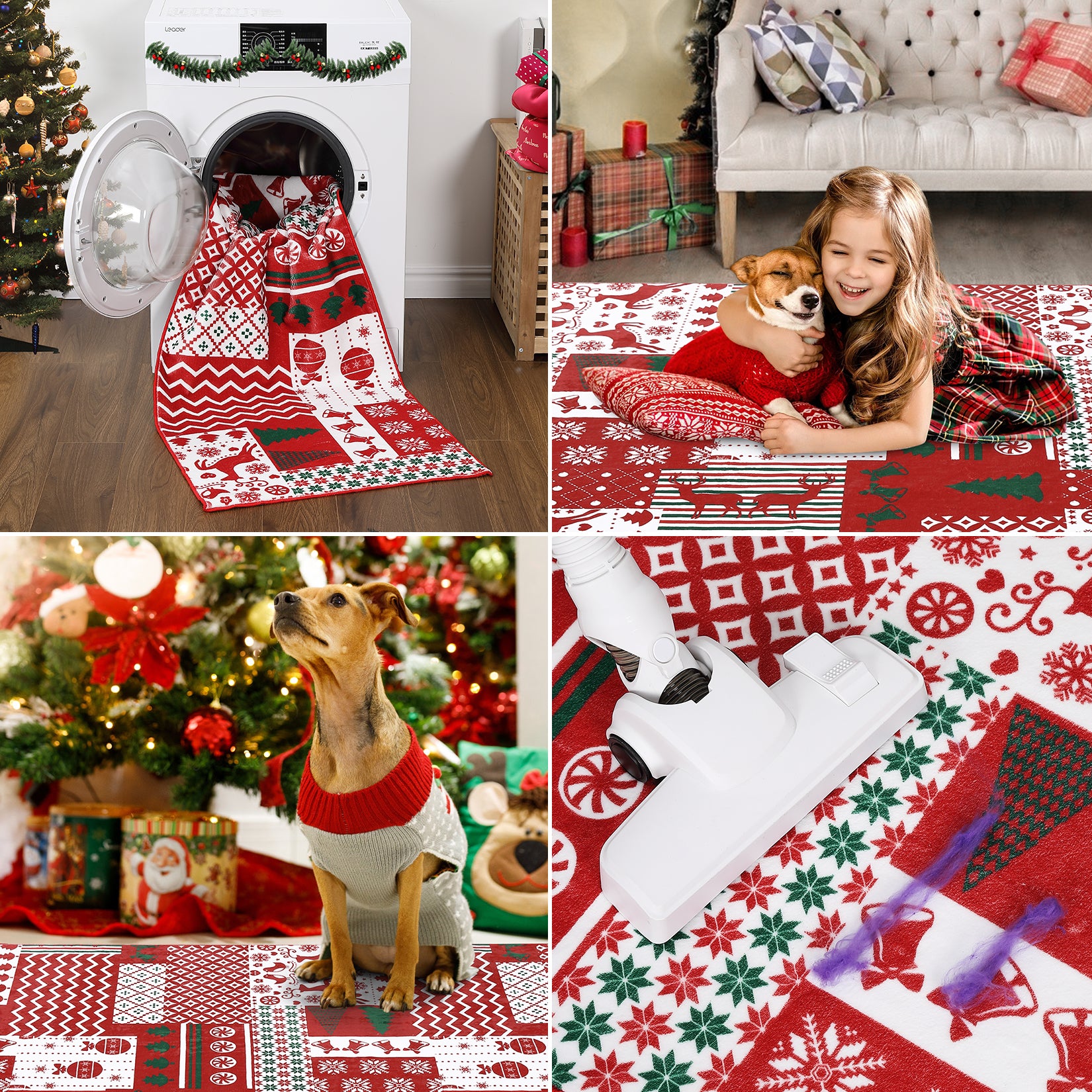 Garvee Christmas Area Rug 8x10 Christmas Patchwork Pattern Floor Cover Machine Washable Indoor Carpet Rug Decorative Non Slip Accent Rug for Kitchen Bathroom Living Room Bedroom