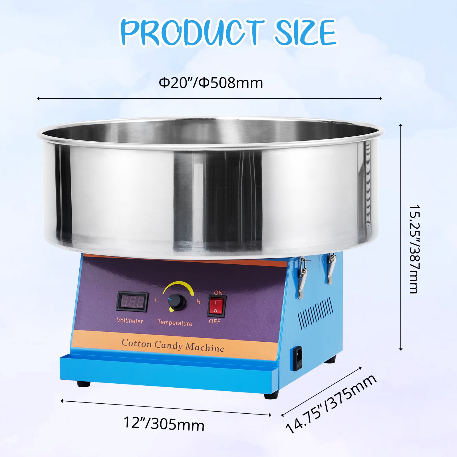 Garvee 1030W Electric Commercial Cotton Candy Machine, Candy Floss Maker with Stainless Steel Bowl, Sugar Scoop for Mall Birthday Family Party