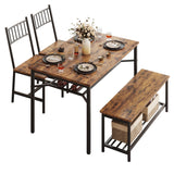 Garvee Dining Table Set for 4, Kitchen Table and Chairs for 4 with Wine Rack, Rectangular Dining Room Table Set with Bench, 4 Piece Dining Table Set for Small Space, Apartment, Brown - Brown