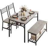Garvee Dining Table Set for 4 with Bench and 2 Chairs, Rectangular Kitchen Table Set with Wine Rack, Dining Room Table Set for 4 with Storage Benches for Small Space, Apartment, Gray - Grey