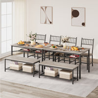 Garvee Dining Table Set for 4 with Bench and 2 Chairs, Rectangular Kitchen Table Set with Wine Rack, Dining Room Table Set for 4 with Storage Benches for Small Space, Apartment, Gray