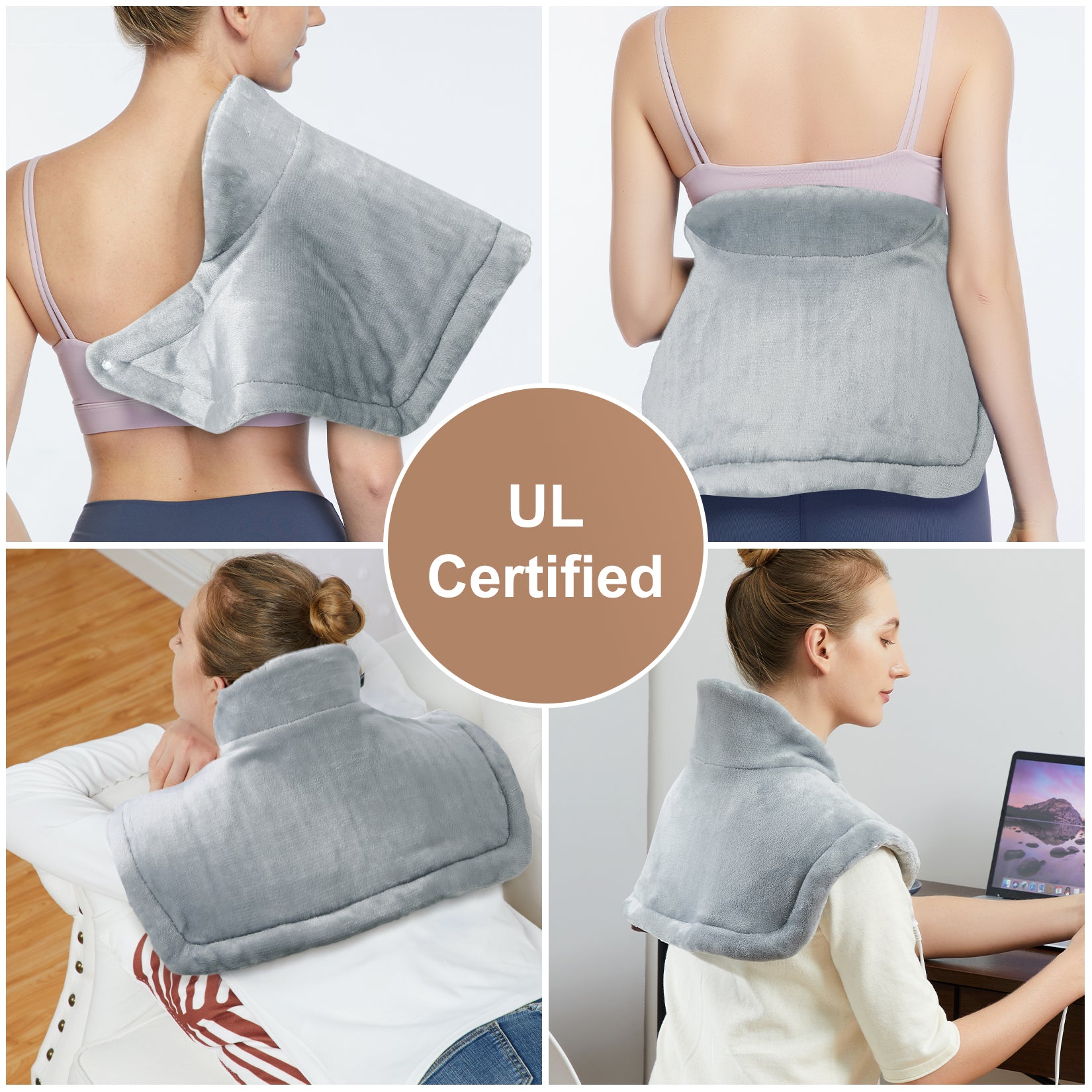 Garvee Heating Pad for Neck and Shoulders - 2.2lb Large Electric Fast Heating Pad for Pain Relief and Deep Pressure Therapy, 22"x19", UL Certified, Grey