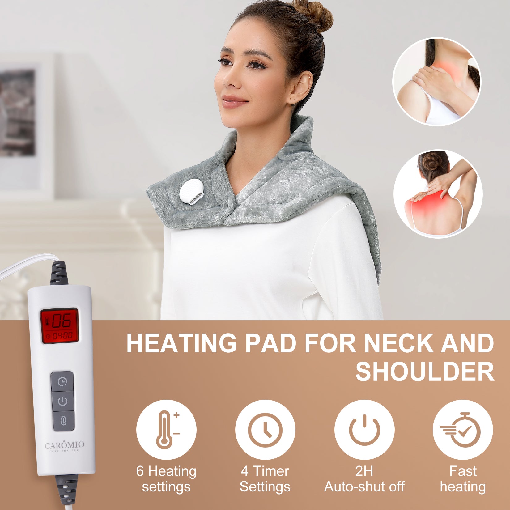 Garvee Heating Pad for Neck and Shoulders - 2.2lb Large Electric Fast Heating Pad for Pain Relief and Deep Pressure Therapy, 22"x19", UL Certified, Grey