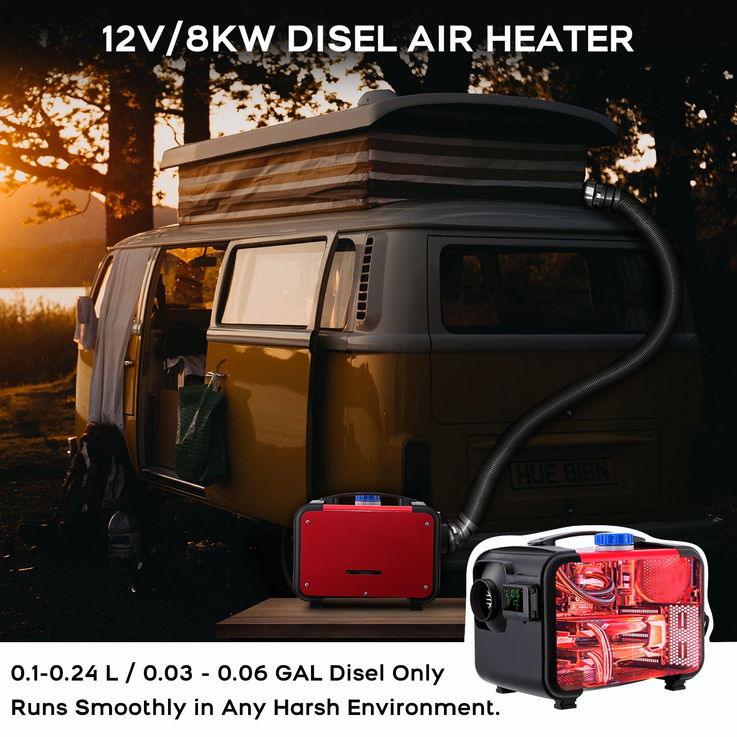 Garvee 8KW Diesel Heater, Diesel Air Heater All in One 12V, Portable Diesel Heater with LCD Monitor & Remote Control, 5L, for Vehicles RV Truck Boat Bus Motorhomes Caravans