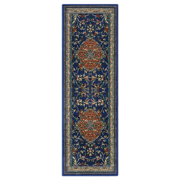 Garvee Monaco Collection Runner Rug - 2x8, Navy Blue & Orange, Boho Chic Medallion Distressed Design, Non-Shedding & Easy Care, Ideal for High Traffic Areas in Living Room, Bedroom
