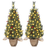 Garvee 3ft Pre-Lit Artificial Small Christmas Tree with 78 Warm White Lights, Tabletop Mini Christmas Tree with a Burlap Base, Battery Operated and Timer Function, Christmas Decoration for Home, 2 PCS - Fiber Light Tree-2 Pack