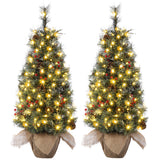 Garvee Pre-Lit Artificial Small Christmas Tree 3ft with 78 Warm White Lights, Tabletop Mini Christmas Tree with a Burlap Base, Battery Operated and Timer Function, Christmas Decoration for Home, 2 PCS - Frost Light Tree-2 Pack