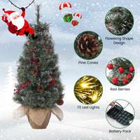 Garvee Pre-Lit Artificial Small Christmas Tree 3ft with 78 Warm White Lights, Tabletop Mini Christmas Tree with a Burlap Base, Battery Operated and Timer Function, Christmas Decoration for Home, 2 PCS