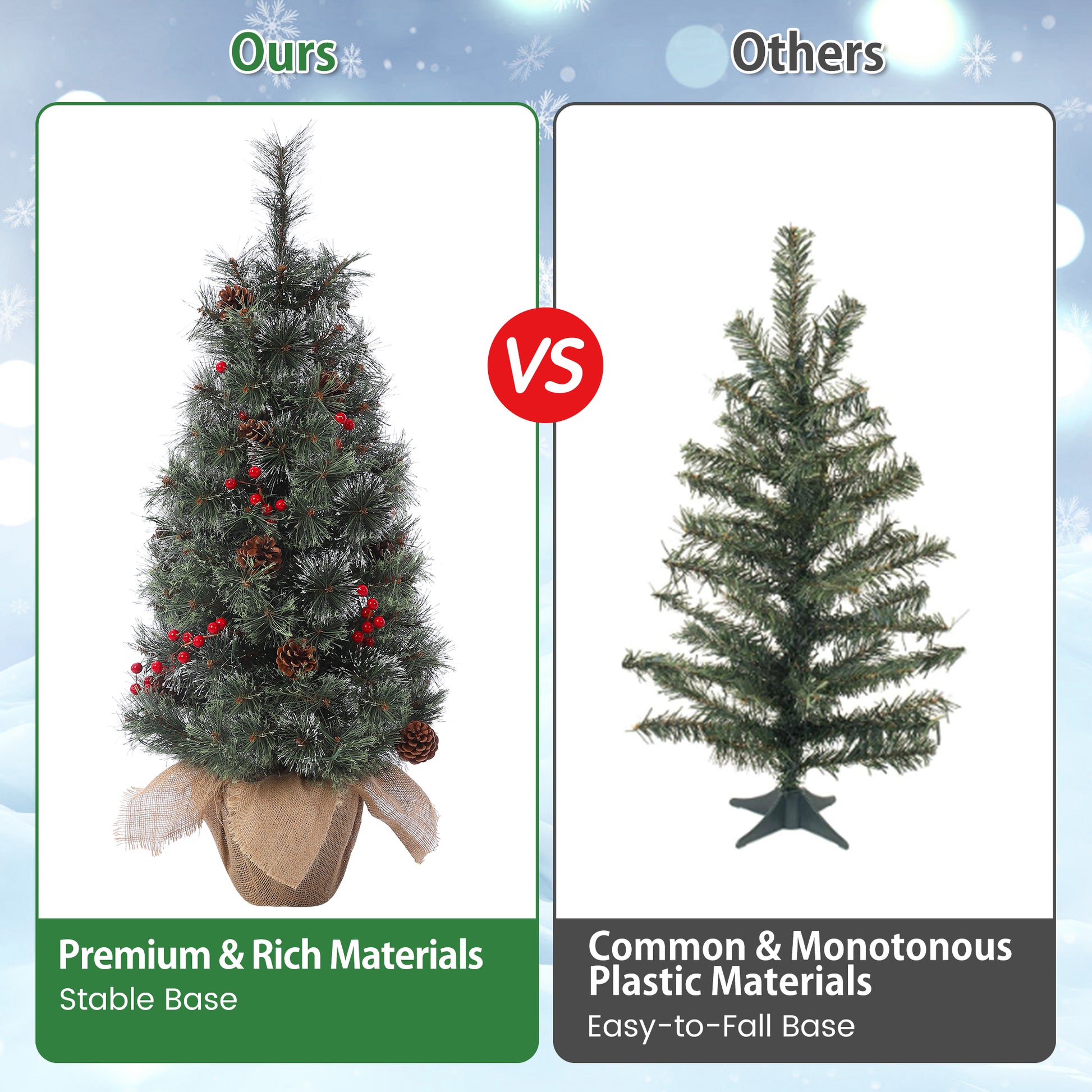 Garvee Pre-Lit Artificial Small Christmas Tree 3ft with 78 Warm White Lights, Tabletop Mini Christmas Tree with a Burlap Base, Battery Operated and Timer Function, Christmas Decoration for Home