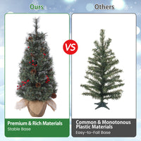 Garvee Pre-Lit Artificial Small Christmas Tree 3ft with 78 Warm White Lights, Tabletop Mini Christmas Tree with a Burlap Base, Battery Operated and Timer Function, Christmas Decoration for Home, 2 PCS