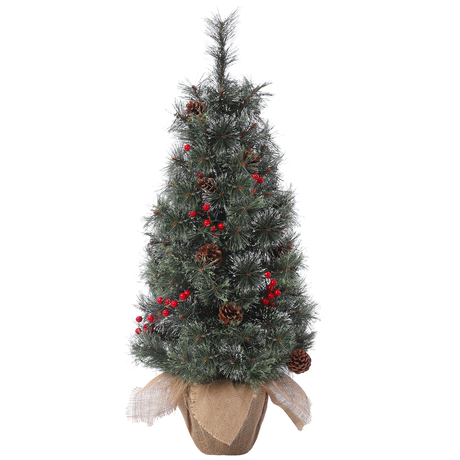 Garvee Pre-Lit Artificial Small Christmas Tree 3ft with 78 Warm White Lights, Tabletop Mini Christmas Tree with a Burlap Base, Battery Operated and Timer Function, Christmas Decoration for Home