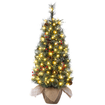 Garvee Pre-Lit Artificial Small Christmas Tree 3ft with 78 Warm White Lights, Tabletop Mini Christmas Tree with a Burlap Base, Battery Operated and Timer Function, Christmas Decoration for Home