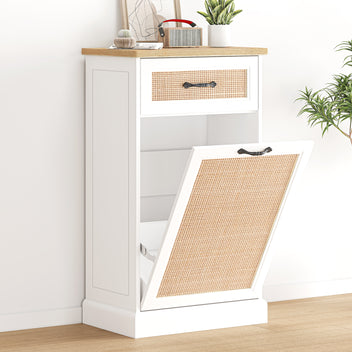 Garvee Tilt Out Trash Cabinet, Rattan Trash Can Cabinet with 10 Gallon Storage, Hidden Garbage Bin Holder for Kitchen Dining Living Room, Single