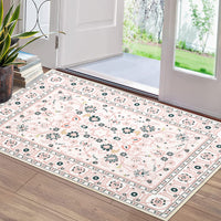 Garvee Area Rug Pink 2x3 Door Mat Washable Indoor Area Rug Vintage Rug Area Rug Distressed Medallion Area Rug Non Slip Boho Floor Carpet for Living Room Bedroom Kitchen Home Office