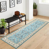 Garvee Runner Rug 2x8 Washable Rug Area Rug Vintage Hallway Indoor Floor Mat Thin Rug Retro Distressed Carpet Blue Floral Country Accent Rug Non Slip Bathroom Kitchen Bedroom Living Room - Blue