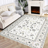 Garvee Washable Rugs Ivory/Black 4x6 Rug Boho Rug for Living Room Bedroom Decor Oriental Vintage Carpet Non Skip Floor Mats Distressed Rug for Classroom Nursery Dining Room Office - Ivory/Black