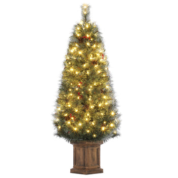 Garvee 4.5ft Pre-Lit Christmas Tree with 108 LED Lights & 8 Lighting Modes, Artificial Christmas Tree with Vintage Potted, Easy Assembly, Fake Xmas Tree for Home Office Party Decor