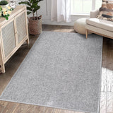 Garvee Area Rug 2x3 Modern Solid Small Washable Rug Chenille Front Door Doormat Indoor Foldable Floor Cover Entryway Door Mat Boho Non-Slip Welcome Mat for Living Room Bedroom Bedside Light Grey - Light Gray