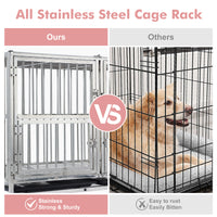 Garvee 48" Heavy Duty Dog Crate Cage Kennel with Wheels, Full Stainless Steel High Anxiety Indestructible Dog Crate, Sturdy Locks Design, Double Door Small Door Design & Removable Tray Design (Silver)