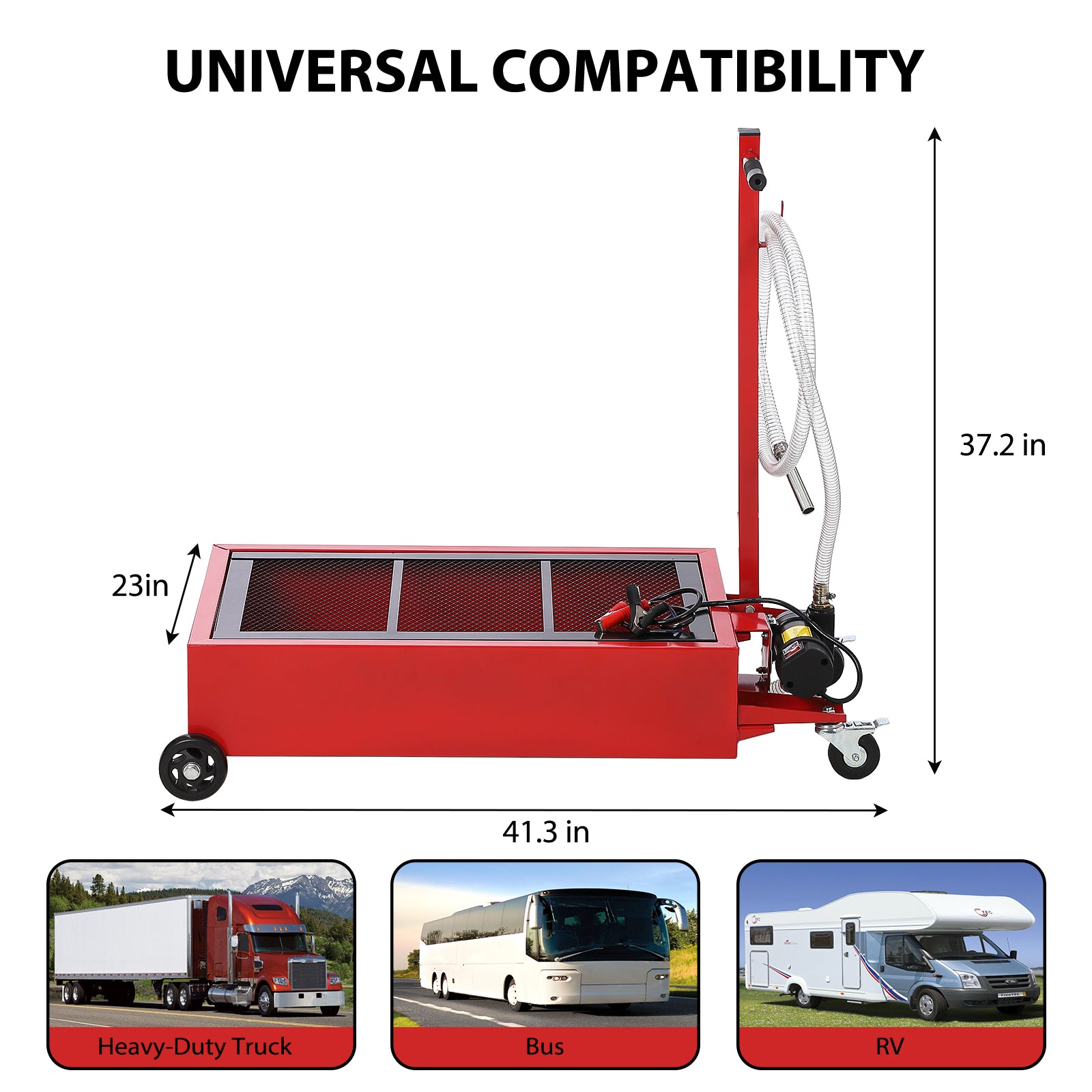Garvee 20 Gal Electric Oil Drain Pan with 12V Pump & 7.5 Ft Hose, Low Profile & T Folding Handle Oil Drain Cart for Truck Cars SUVs