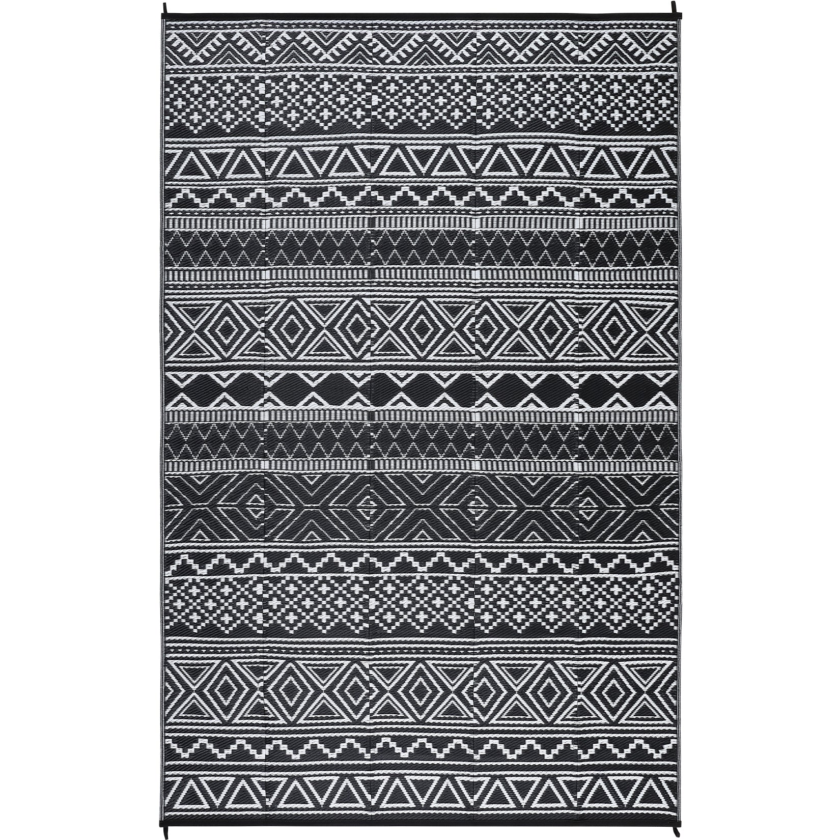 Garvee Outdoor Black & White 5x8 Rug, Reversible Waterproof Patio Mat, Moroccan Print Plastic Straw Rug for Camping, RV, Backyard, Deck, Porch