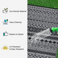 Garvee Outdoor Black & White 10x20 Ultra Large Area Rug, Non-Slip Stain-Resistant Foldable Plastic Outdoor Mat for Camping Picnic Beach Balcony