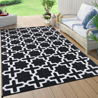 Garvee Outdoor Black & White 5x8 Rug, Waterproof Reversible Plastic Straw Geometric Carpet for Camping, RV, Backyard, Deck, Patio