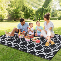 Garvee Outdoor Black & White 5x8 Rug, Waterproof Reversible Plastic Straw Geometric Carpet for Camping, RV, Backyard, Deck, Patio