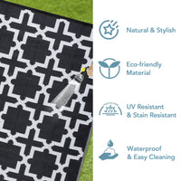 Garvee Outdoor Black & White 5x8 Rug, Waterproof Reversible Plastic Straw Geometric Carpet for Camping, RV, Backyard, Deck, Patio