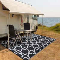 Garvee Outdoor Black & White 5x8 Rug, Waterproof Reversible Plastic Straw Geometric Carpet for Camping, RV, Backyard, Deck, Patio