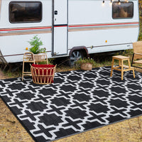 Garvee Outdoor Black & White 5x8 Rug, Waterproof Reversible Plastic Straw Geometric Carpet for Camping, RV, Backyard, Deck, Patio