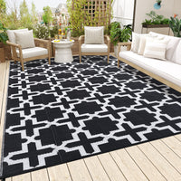 Garvee Outdoor Black & White 5x8 Rug, Waterproof Reversible Plastic Straw Geometric Carpet for Camping, RV, Backyard, Deck, Patio