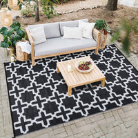 Garvee Outdoor Black & White 5x8 Rug, Waterproof Reversible Plastic Straw Geometric Carpet for Camping, RV, Backyard, Deck, Patio