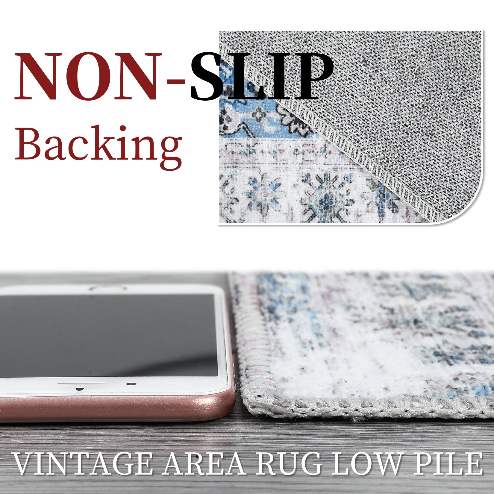 Garvee Area Rug 2x3 Machine Washable Rug Blue Vintage Distressed Area Rugs Indoor Floor Cover Carpet Rug Soft Velvet Mat Foldable Accent Rug for Living Room Bedroom, 2'x3', Blue