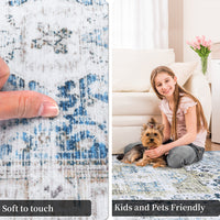 Garvee Area Rug 2x3 Machine Washable Rug Blue Vintage Distressed Area Rugs Indoor Floor Cover Carpet Rug Soft Velvet Mat Foldable Accent Rug for Living Room Bedroom, 2'x3', Blue