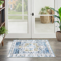 Garvee Area Rug 2x3 Machine Washable Rug Blue Vintage Distressed Area Rugs Indoor Floor Cover Carpet Rug Soft Velvet Mat Foldable Accent Rug for Living Room Bedroom, 2'x3', Blue