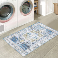Garvee Area Rug 2x3 Machine Washable Rug Blue Vintage Distressed Area Rugs Indoor Floor Cover Carpet Rug Soft Velvet Mat Foldable Accent Rug for Living Room Bedroom, 2'x3', Blue