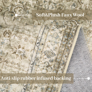 Garvee Persian Brown & Khaki 10x13 Area Extra Large, Washable Living Room Rug Ultra Soft Non-Slip Backing Vintage Floor Cover Retro Carpet for Bedroom Dining Room